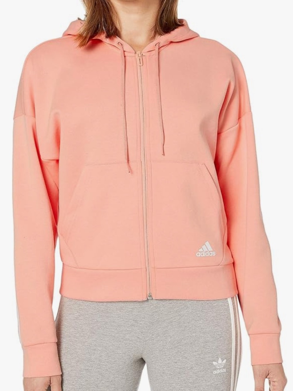 Adidas 3 Stripe Zip Up Logo Hoodie